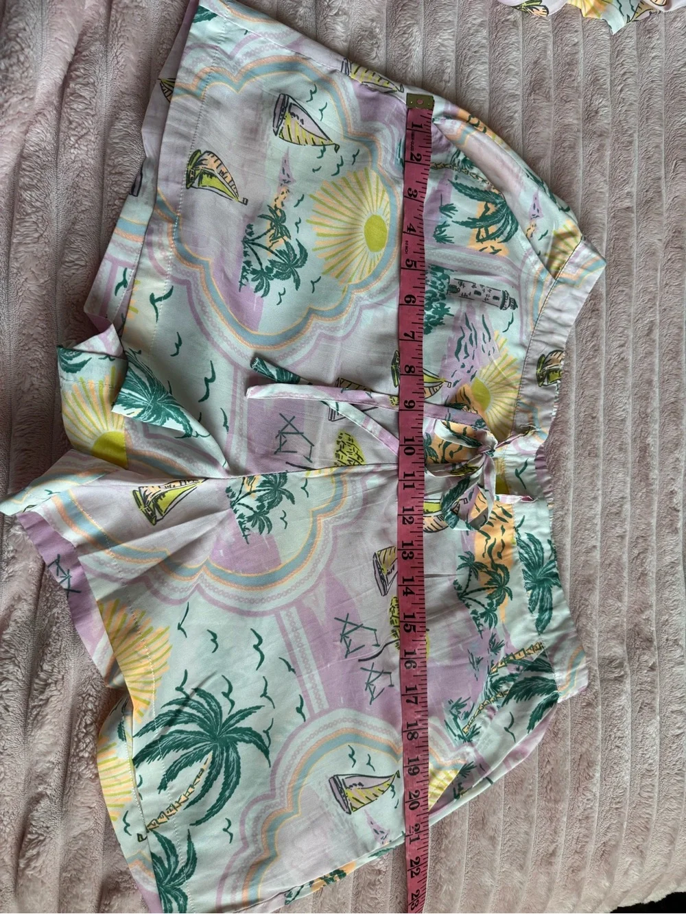 CYNTHIAROWLEY Pastel Tropical Sleepwear Pajama Shorts & Button-Up Top Lounge Set